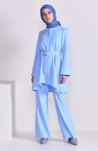 Belted Tunic Pants Double Suit 0143-07 Baby Blue 0143-07