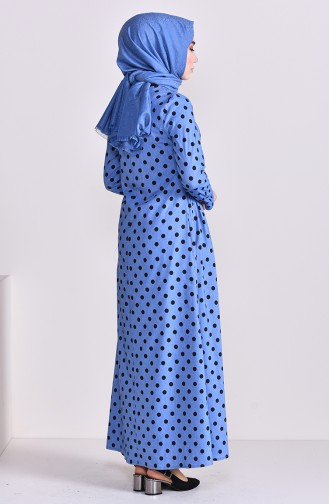Pleated Polka Dot Dress 1160-02 Blue Black 1160-02