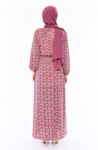 فستان بتصميم مُطبع ومزموم عند الخصر 0417F-01 لون زهري 0417F-01