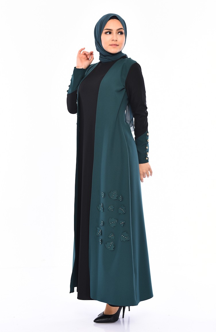 2 Layers Pearls Dress 411903 Emerald Green 411903 Sefamerve