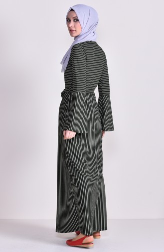 Spanish Sleeve Striped Dress 4173-01 Khaki 4173-01