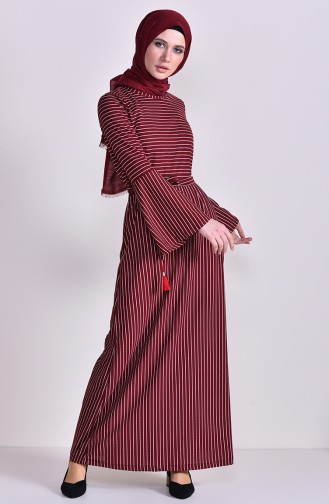Spanish Sleeve Striped Dress 4173-03 Bordeaux 4173-03