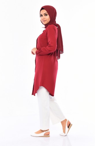 Hidden Buttoned Pleated Tunic 2483-11 Claret Red 2483-11