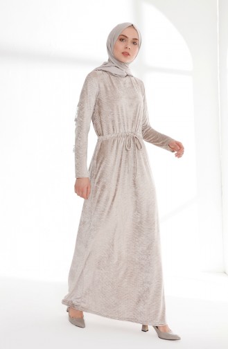 Minahill Waist Pleated Velvet Dress 5001-03 Beige 5001-03