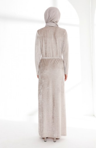 Minahill Waist Pleated Velvet Dress 5001-03 Beige 5001-03