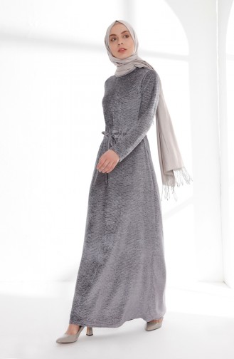 Minahill Waist Pleated Velvet Dress 5001-05 Gray 5001-05