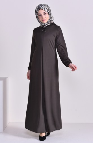 Kolu Lastikli Elbise 7858-01 Haki