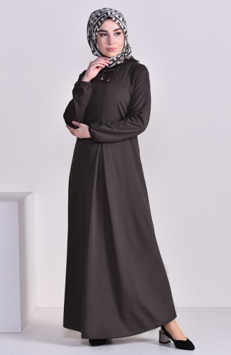 إي أف إي فستان بتصميم أكمام مزمومة 7858-01 لون أخضر كاكي 7858-01