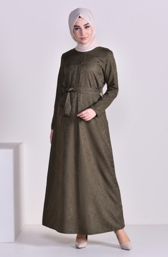 فستان بتصميم مُطبع 6367-03 لون اخضر كاكي 6367-03