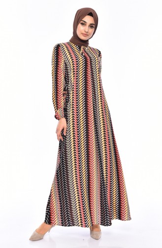 A Pile Patterned Dress 0503-01 Mustard Brown 0503-01