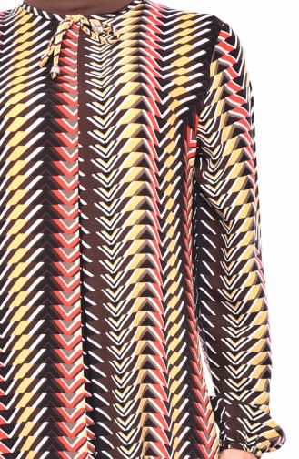 A Pile Desenli Elbise 0503-01 Hardal Kahverengi
