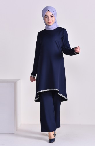 BURUN Sequin Detail Tunic Trousers Double Suit 11174-05 Navy Blue 11174-05