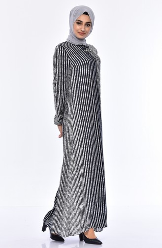 A Pile Çizgili Elbise 0502-01 Lacivert