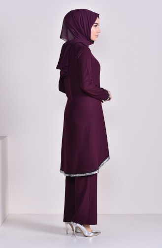 BURUN Sequin Detail Tunic Trousers Double Suit 11174-02 Purple 11174-02