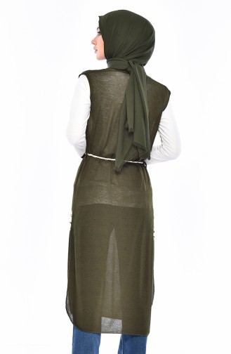 طقم بلوز و سترة بدون أكمام بتصميم مُطبع 9050-05 لون أخضر كاكي 9050-05