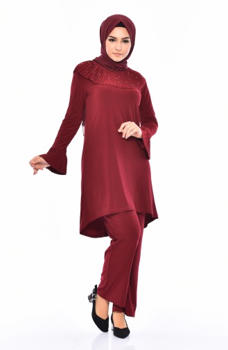 Pearls Sandy  Tunic Pants Binary Suit 4121-06 Claret Red 4121-06