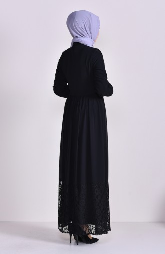 Lace Detailed Chiffon Dress 81694-01 Black 81694-01