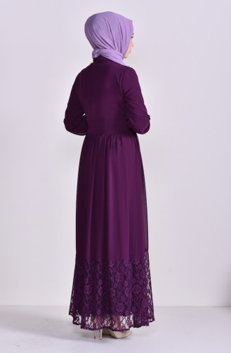 Lace Detailed Chiffon Dress 81694-04 dark Plu 81694-04