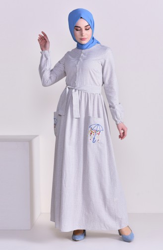 Pamuklu Nakışlı Elbise 1164-03 Vizon