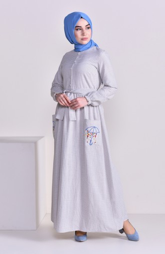 Pamuklu Nakışlı Elbise 1164-03 Vizon