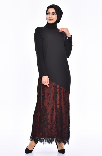 Lace Detail Dress 0132-04 Black Tile 0132-04
