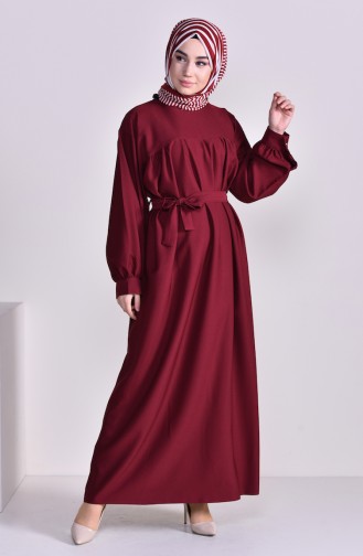 Pleated Belted Dress 2058-01 Bordeaux 2058-01