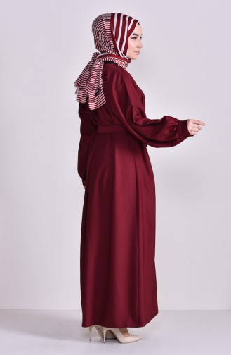 فستان بتصميم طيات وحزام للخصر 2058-01 لون خمري 2058-01