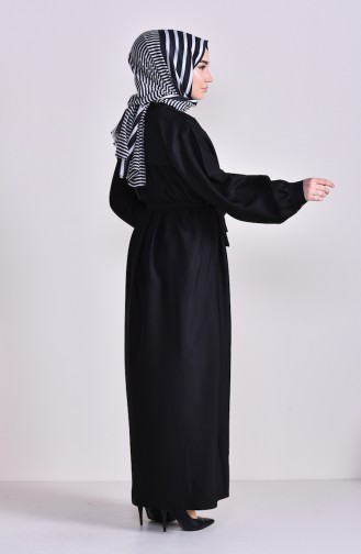 Büzgülü Kuşaklı Elbise 2058-04 Siyah