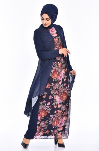 فستان شيفون بتصميم مورّد5414-02 لون كحلي 5414-02