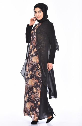 Flower Patterned Chiffon Dress 5414-03 Black 5414-03