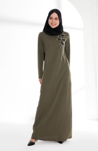 فستان بتفاصيل مُطرزة 5013-02 لون أخضر كاكي 5013-02