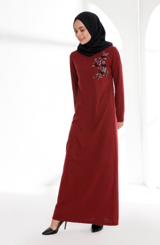 Embroidery Detailed Dress 5013-03 Claret Red 5013-03