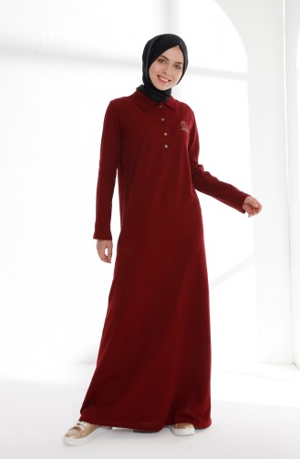 Polo Collar Pique Knitted Dress 5043-07 Claret Red 5043-07