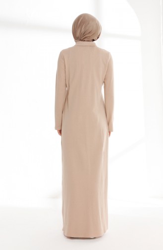 فستان محاك بتصميم ياقة بولو 5015-07 لون بيج 5015-07