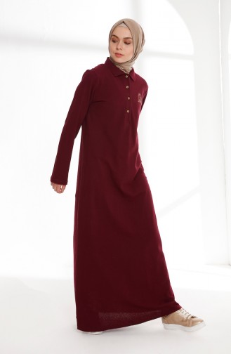فستان محاك بتصميم ياقة بولو 5015-08 لون ارجواني 5015-08