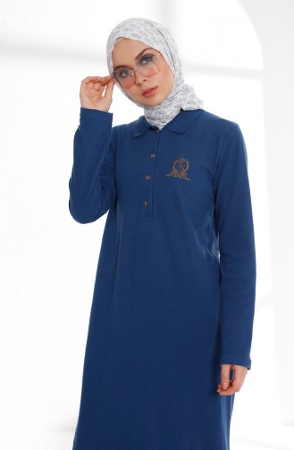 Polo Yaka Pike Örme Elbise 5015-09 İndigo 5015-09