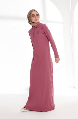 Polo Yaka Pike Örme Elbise 5015-10 Gül Kurusu