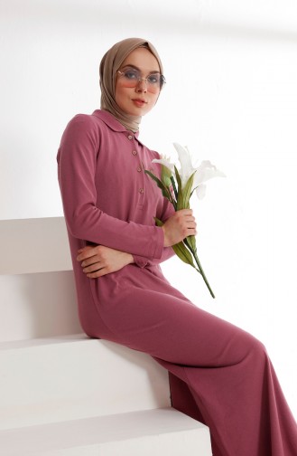 Polo Neck Pique Knitting Dress 5015-10 Rose Dry 5015-10