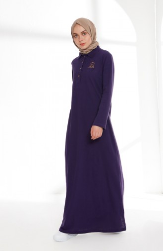 Polo Yaka Pike Örme Elbise 5015-11 Mor 5015-11