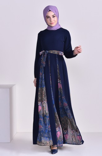 Navy Blue Hijab Dress 8151-02
