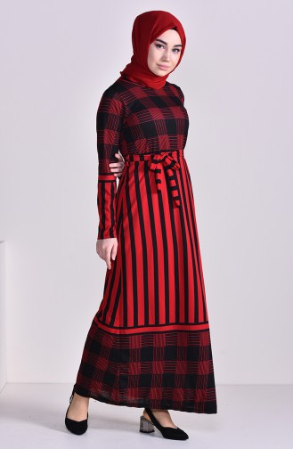 Striped Belted Dress 4186-01 Red 4186-01