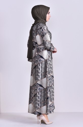 فستان طويل مزموم الخصر بتصميم مُطبع 0307-01 لون بيج 0307-01