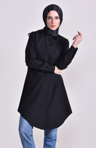 Hidden Buttoned Pleated Tunic 2483-02 Black 2483-02