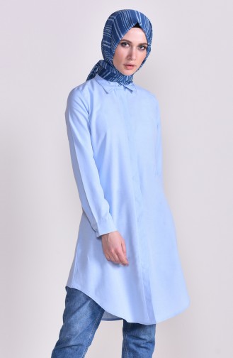 Hidden Buttoned Pleated Tunic 2483-09 Blue 2483-09
