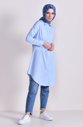 Hidden Buttoned Pleated Tunic 2483-09 Blue 2483-09