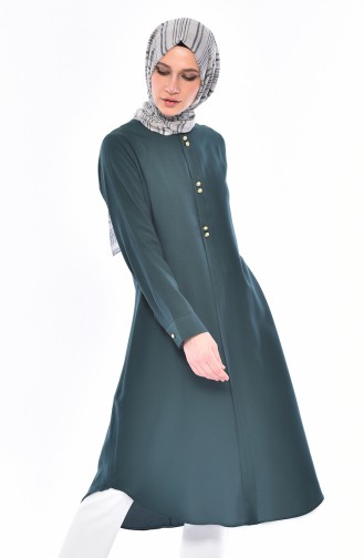 Button Detailed Tunic 1090-01 Emerald Green 1090-01