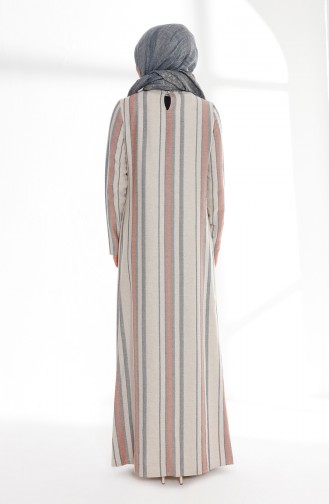 فستان كتان بتصميم موصول بقطعة 9013-02 لون نيلي 9013-02