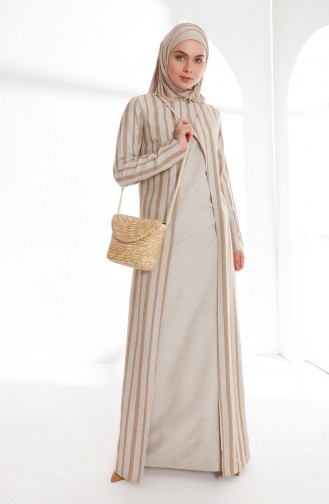 Takım Görünümlü Keten Elbise 9004-04 Camel