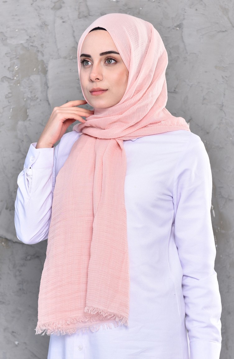 شال قطن سادة بتصميم كسرات  901467-07 لون زهري وردي 901467-07