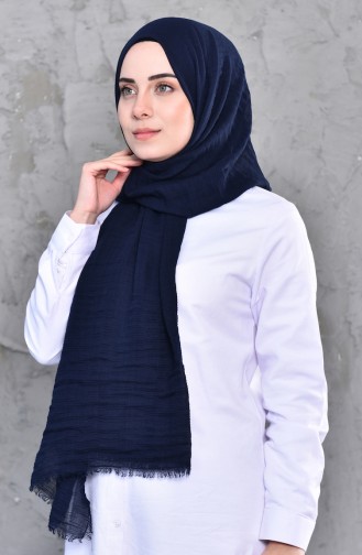 Plain Shirred Cotton Shawl 901467-14 Navy Blue 901467-14